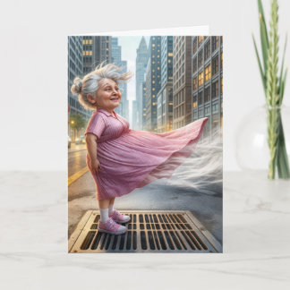 Carte Joyeuse Vielle Dame sur une tente de rue
