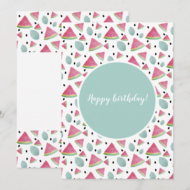 Carte Joyeuse Watermelon Motif Watercolor (Devant / Derrière)