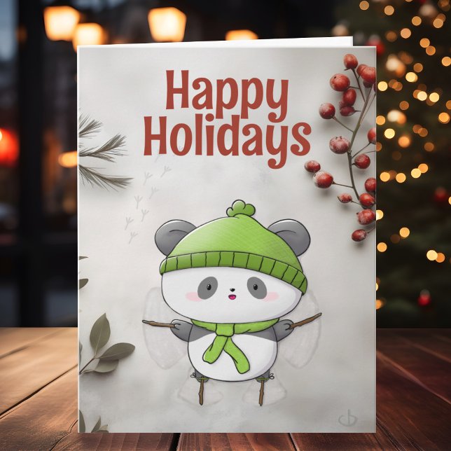 Carte Joyeuses fêtes, Ange de neige Panda, Noël kawaii (Créateur téléchargé)