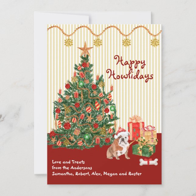 Carte Joyeuses fêtes Anglais Bulldog Dog Tree présente (Devant)