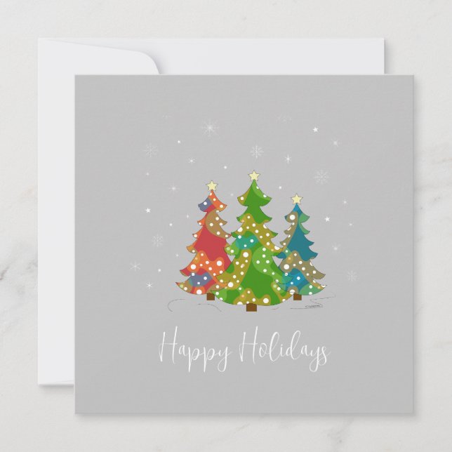 Carte Joyeuses fêtes Arbres Snowflakes gris moderne (Devant)