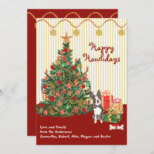Carte Joyeuses fêtes Boston Terrier Tree Noël