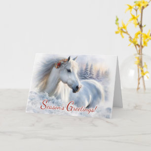 Carte Joyeuses Fêtes de Noël Belle Neige Cheval