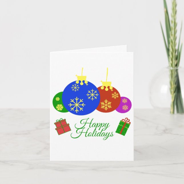Carte Joyeuses Fêtes Décoration Boules et Cadeaux de Noë (Devant)