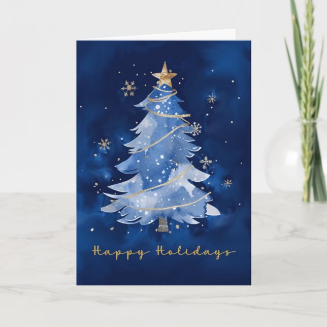 Carte Joyeuses fêtes Elegant Marine Arbre de Noël Or (Devant)