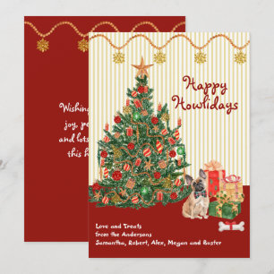 Carte Joyeuses fêtes Française Bulldog Dog Tree présente
