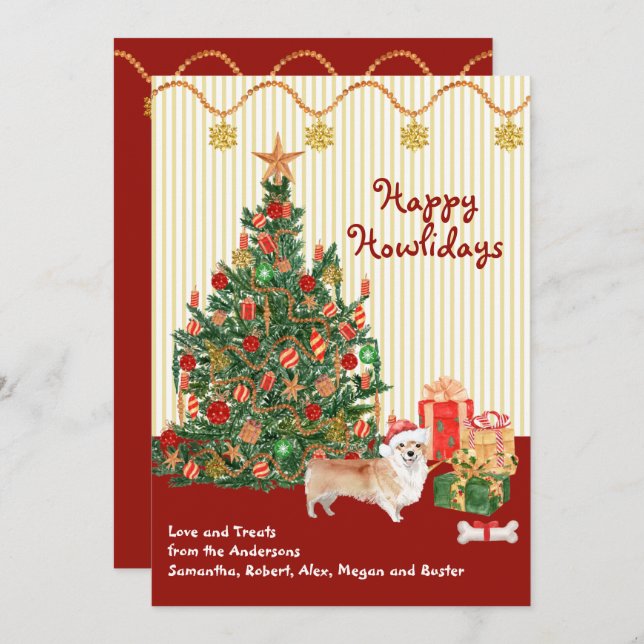 Carte Joyeuses fêtes Howliday Corgi Tree présente (Devant / Derrière)