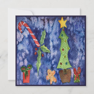Carte Joyeuses Fêtes Icônes Classiques de Noël Aquarelle