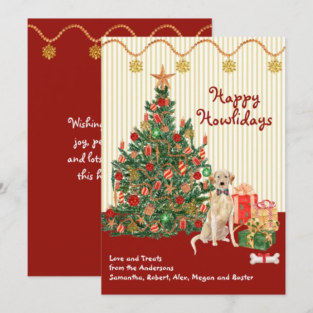 Carte Joyeuses fêtes Jaune Labrador Retriever Tree (Devant / Derrière)