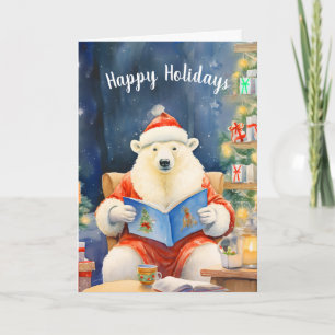 Carte Joyeuses fêtes Lecture d'ours dans une chaise conf