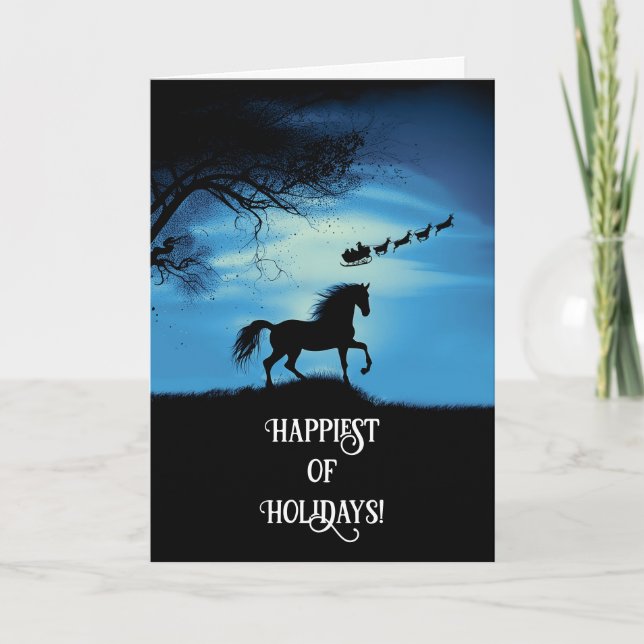 Carte Joyeuses fêtes Noël avec Horse Watching Père Noël (Devant)