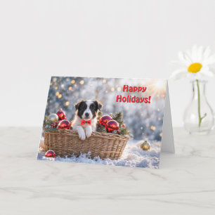 Carte Joyeuses fêtes Noël jolie frontière Collie Puppy