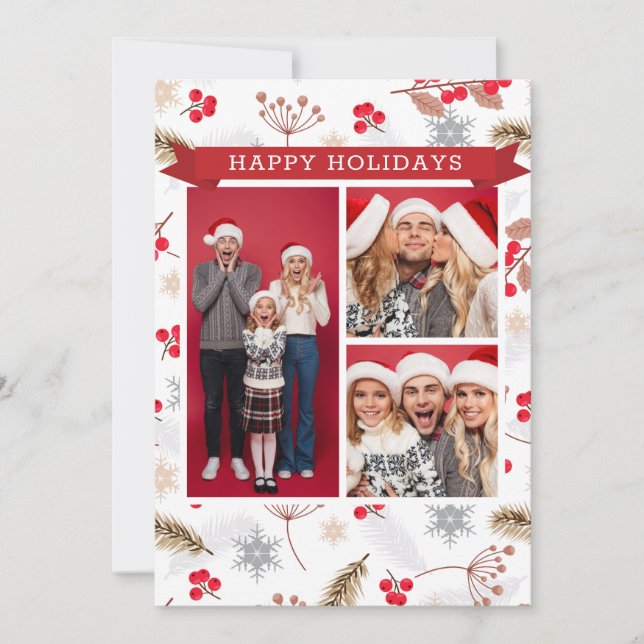 Carte Joyeuses fêtes Noël Moderne Fir Holly 3 Photo (Devant)