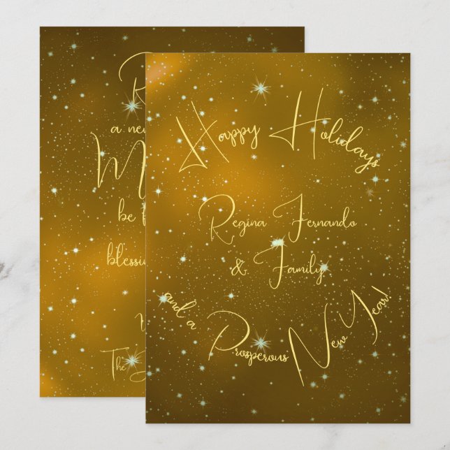 Carte Joyeuses Fêtes Nouvelle Année Étoiles Or Typograph (Devant / Derrière)