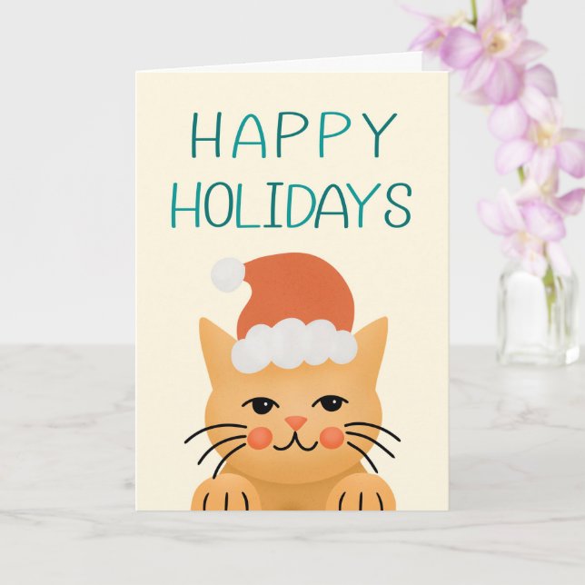 Carte Joyeuses fêtes Santa Hat Chat Noël (Orchidée)