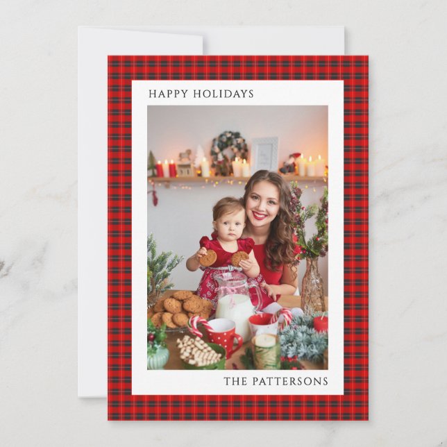 Carte Joyeuses Fêtes Tartan Rouge Photo | Noël (Devant)