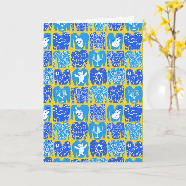 Carte Joyeuses fêtes Ugly Hannukah Sweater (Fleur jaune)