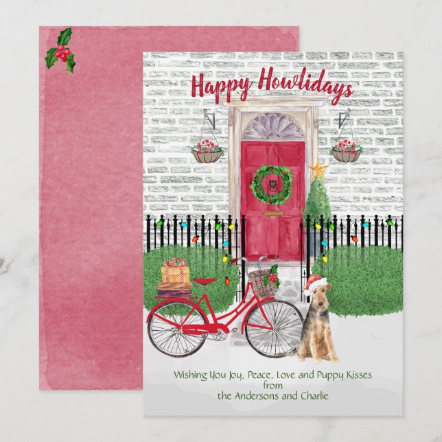Carte Joyeuses fêtes Welsh Terrier Vélo Porte rouge (Devant / Derrière)