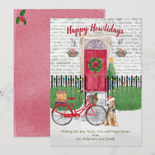 Carte Joyeuses fêtes Welsh Terrier Vélo Porte rouge
