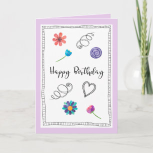 Carte Joyeuses Fleurs d'Anniversaire Swirlies Salutation