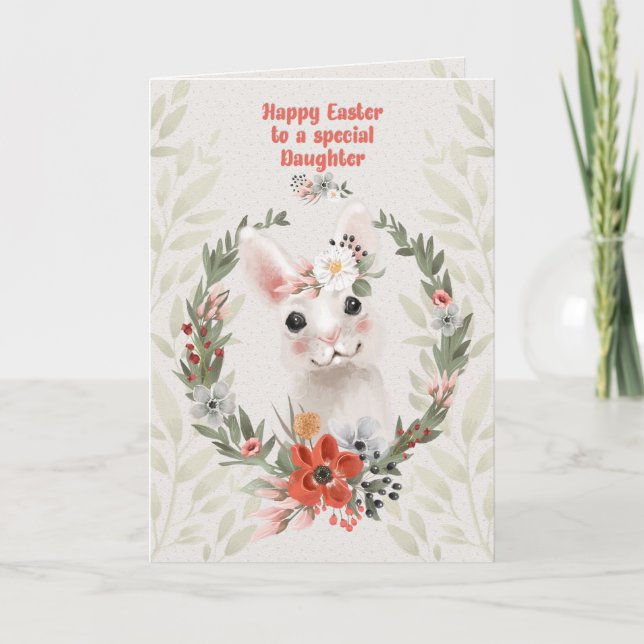 Carte Joyeuses Pâques à la fille Lapin adorable et Fleur (Devant)