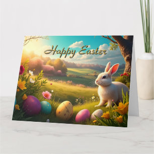 Carte Joyeuses Pâques dans un paysage printanier
