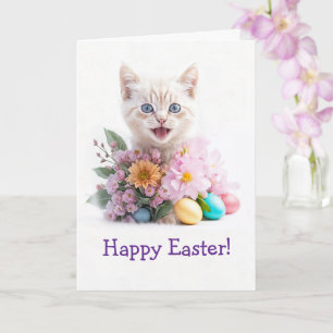 Carte Joyeuses Pâques Mignon Chat Roux dans les Fleurs