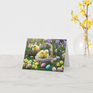 Carte Joyeuses Pâques Mignons poussins jaunes duveteux e