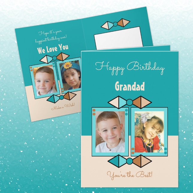 Carte Joyeuses photos d'anniversaire grand-père turquois (Créateur téléchargé)
