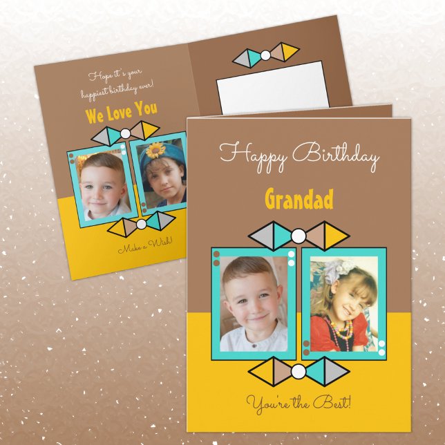 Carte Joyeuses photos de grand anniversaire brun et jaun (Créateur téléchargé)