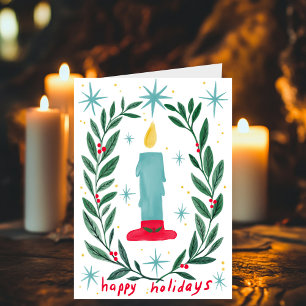 Carte Joyeuses vacances bougie Botanique Noël artisanal