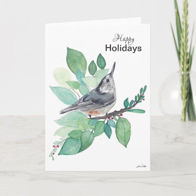 Carte Joyeuses vacances Nuthatch Bird Card (Devant)