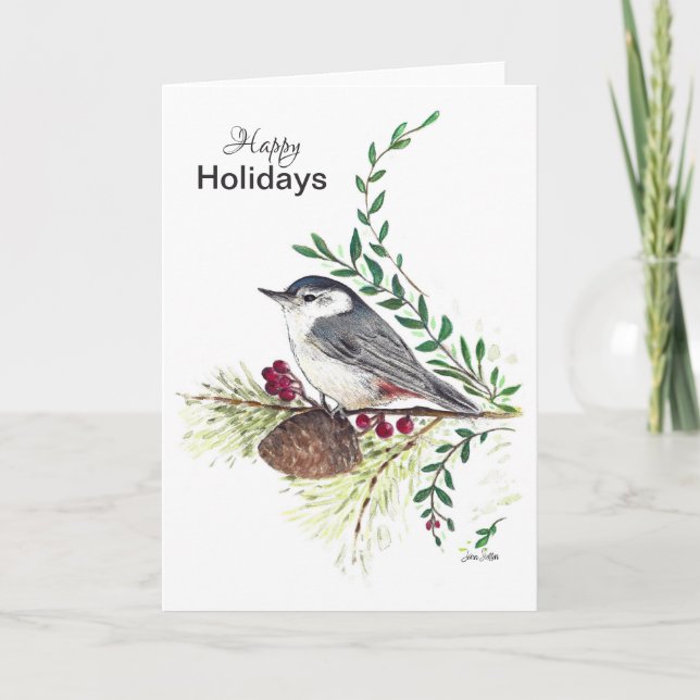 Carte Joyeuses vacances Nuthatch Bird Card (Devant)