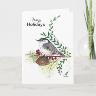 Carte Joyeuses vacances Nuthatch Bird Card