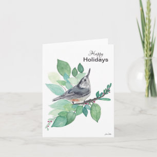 Carte Joyeuses vacances Nuthatch Bird Card