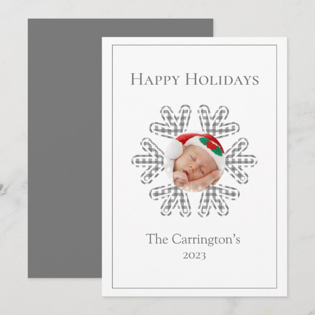 Carte Joyeuses vacances Plaid Snowflake photo saisonnièr (Devant / Derrière)