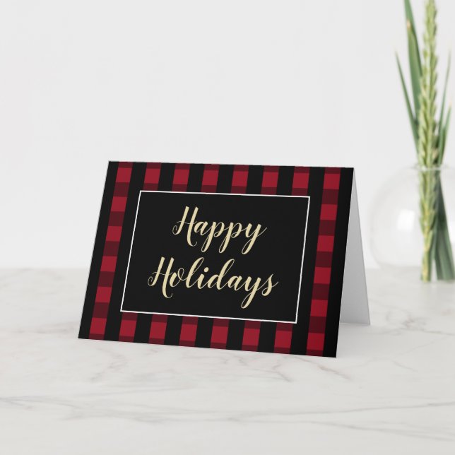 Carte Joyeuses Vacances Rustiques Rouge Et Noir Plaid Bl (Devant)