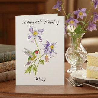 Carte Joyeux 100e anniversaire Columbine avec Hummingbir