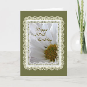 Carte Joyeux 100e anniversaire ! Daisy en cadre dentelle
