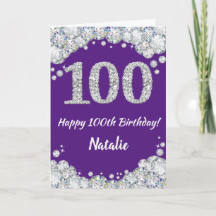Carte Joyeux 100e anniversaire Parties scintillant viole