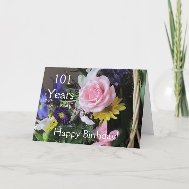 Carte Joyeux 101e anniversaire ! Bouquet rose (Devant)