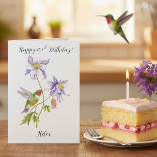 Carte Joyeux 101e anniversaire Columbine avec Hummingbir