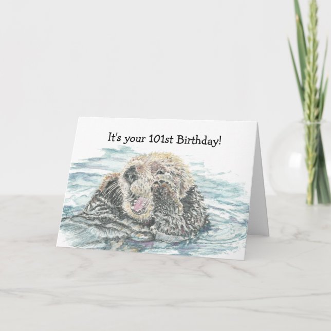 Carte Joyeux 101e Anniversaire Mignonne Excitée Otter Hu (Devant)