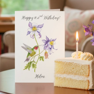 Carte Joyeux 102e anniversaire Columbine avec Hummingbir
