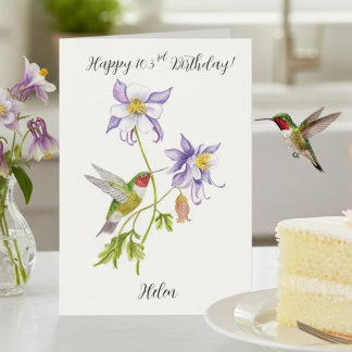 Carte Joyeux 103e anniversaire Columbine avec Hummingbir