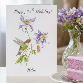 Carte Joyeux 104e anniversaire Columbine avec Hummingbir