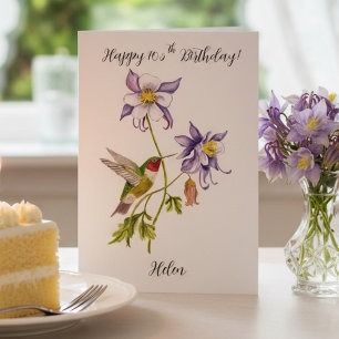Carte Joyeux 105e anniversaire Columbine avec Hummingbir