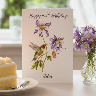 Carte Joyeux 105e anniversaire Columbine avec Hummingbir