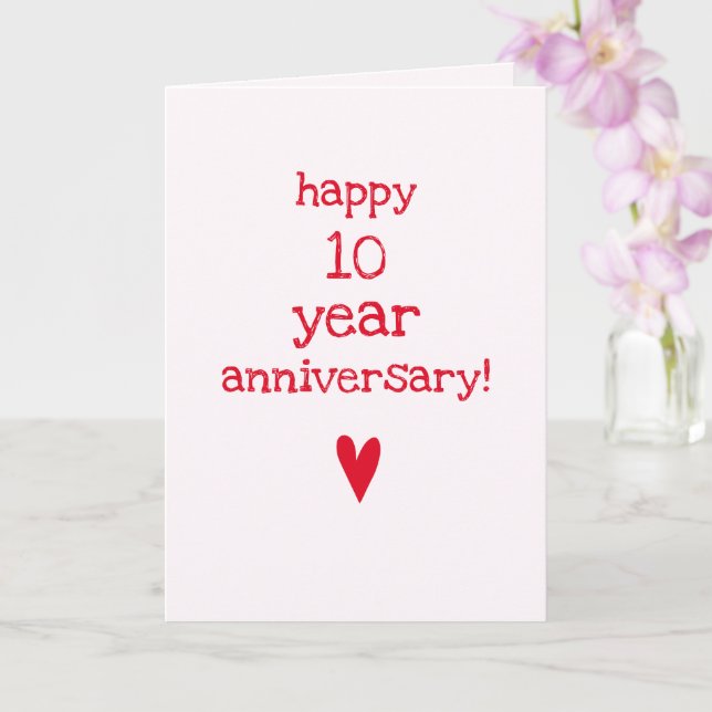 Carte Joyeux 10 Anniversaire - Coeur Rouge mignon (Orchidée)