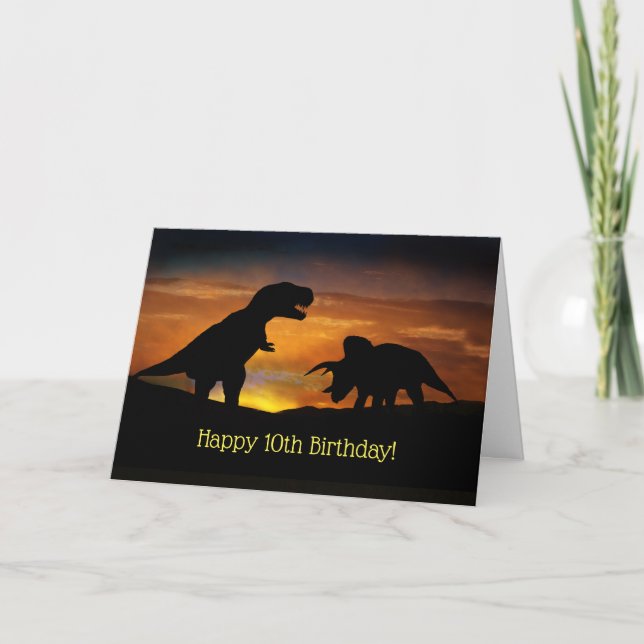 Carte Joyeux 10e anniversaire avec Dinosaures mûre (Devant)